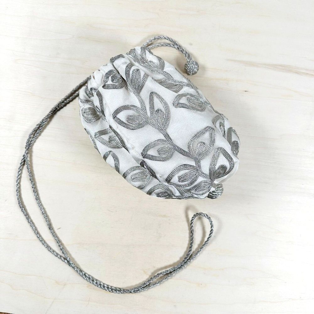 Vintage Vanessa Paris New York London - Silver Wedding Drawstring Purse